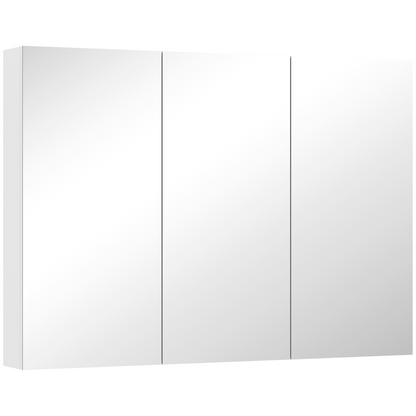 HOMCOM Bathroom Mirror Cabinet with 4 Adjustable Shelves, White featuring three mirrored doors and a sleek design.