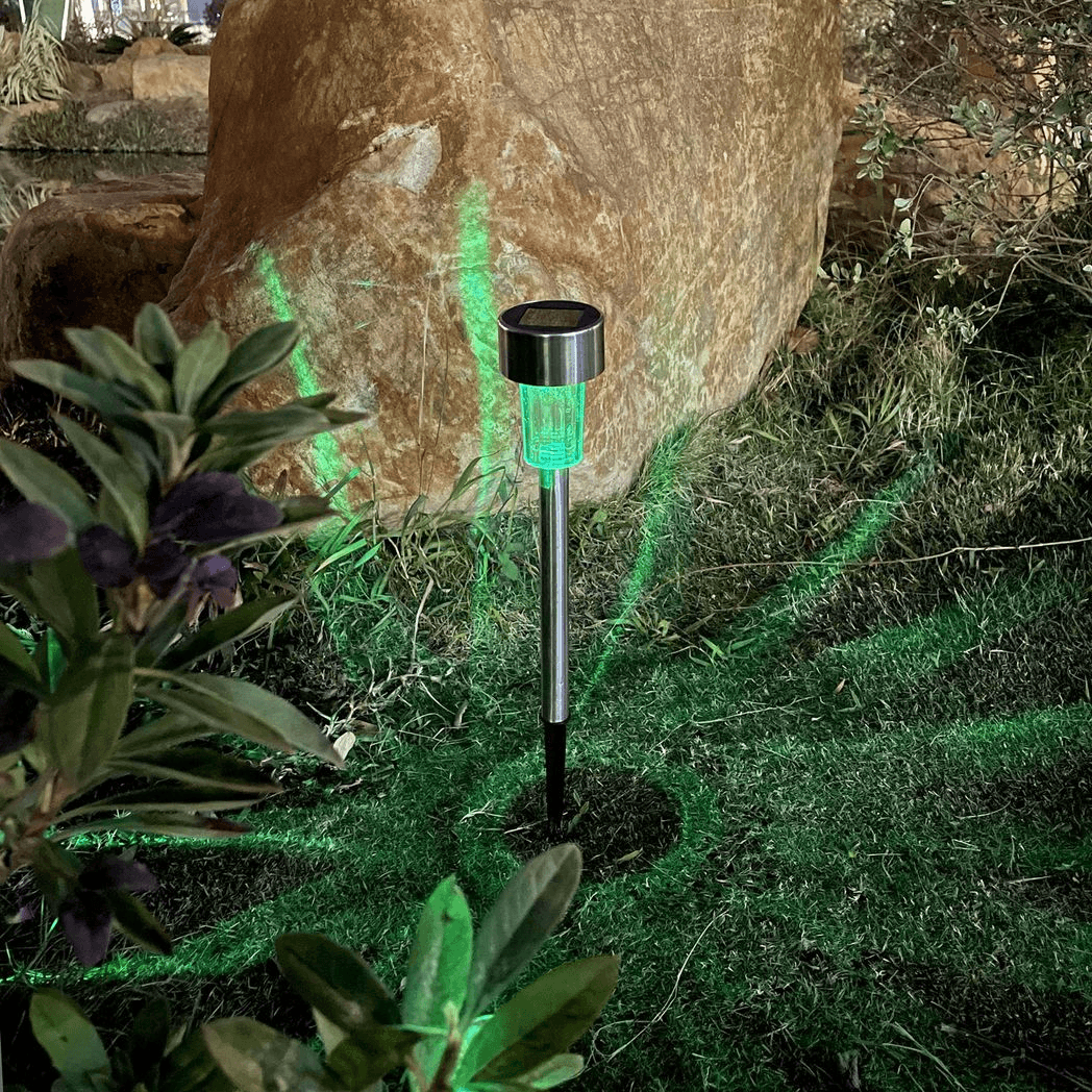Vinsani 10 X Colour Change Stainless Steel Solar Powered Stick Post LED Lights Rechargeable Outdoor Garden Border Patio Path Driveway Entrance Marking Water Resistant Lamps