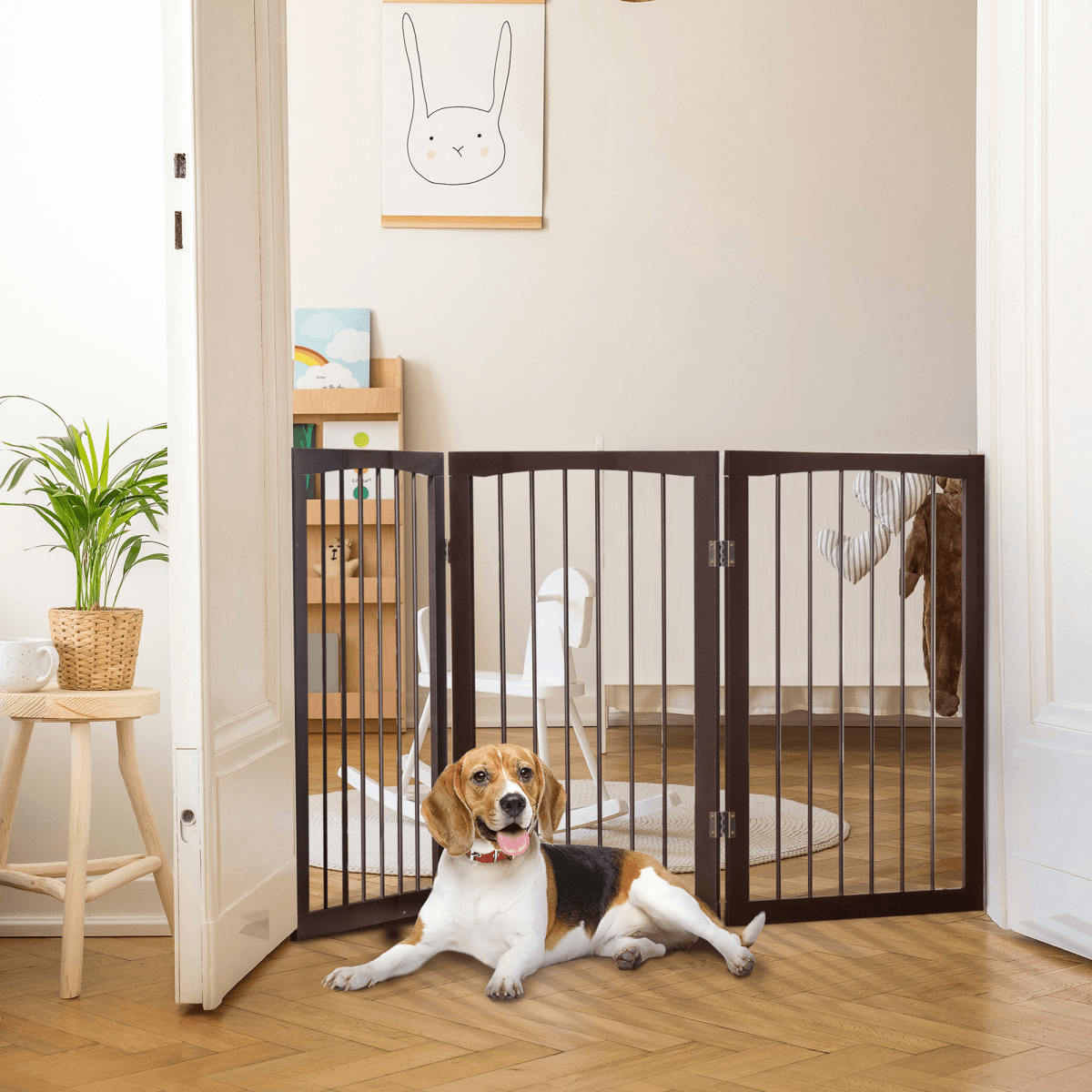 Folding Pet Gate Dog Fence Child Safety Indoor Durable Free Standing Metal