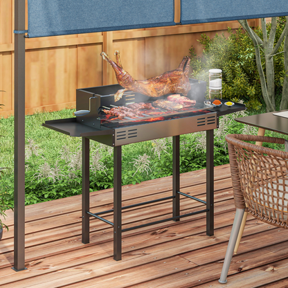 Outsunny Charcoal Spit Roasting Machine with 3-Tier Grill Grate & Foldable Shelves