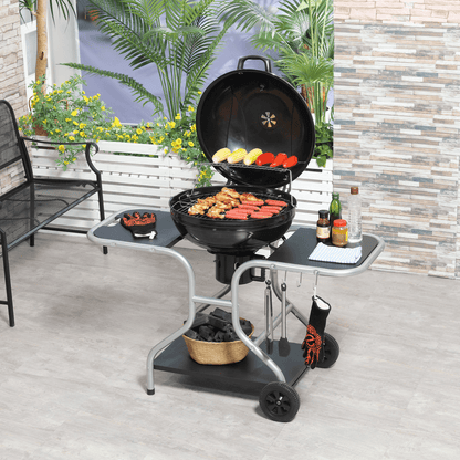 Outsunny Garden Charcoal Trolley Barbecue Grill with Wheels-Black