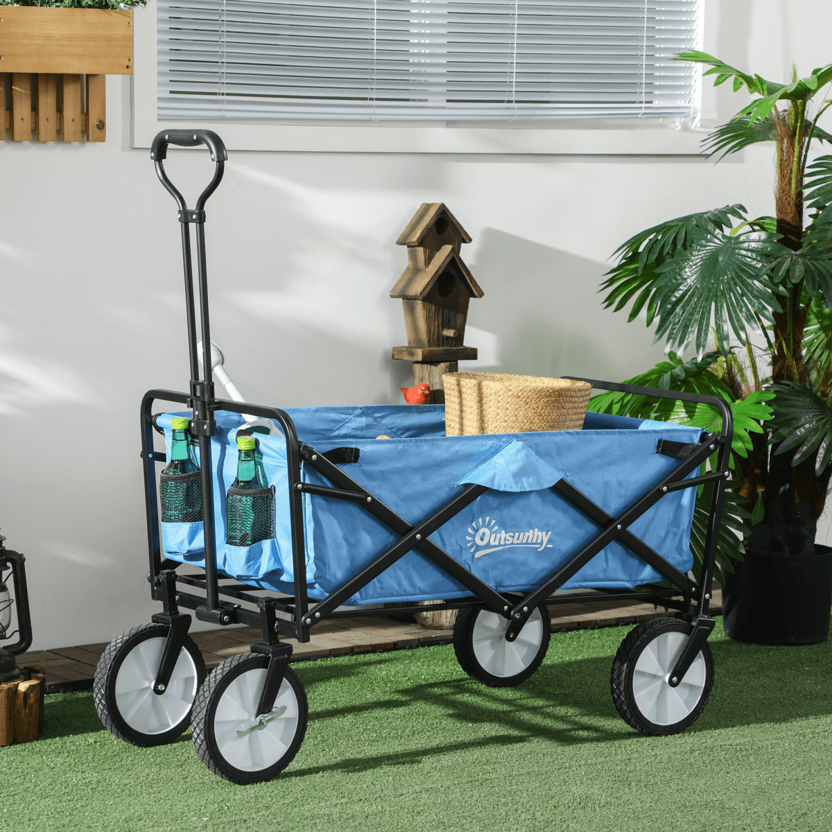 Pull Along Cart Folding Cargo Wagon Trailer Trolley For Beach Garden with Handle