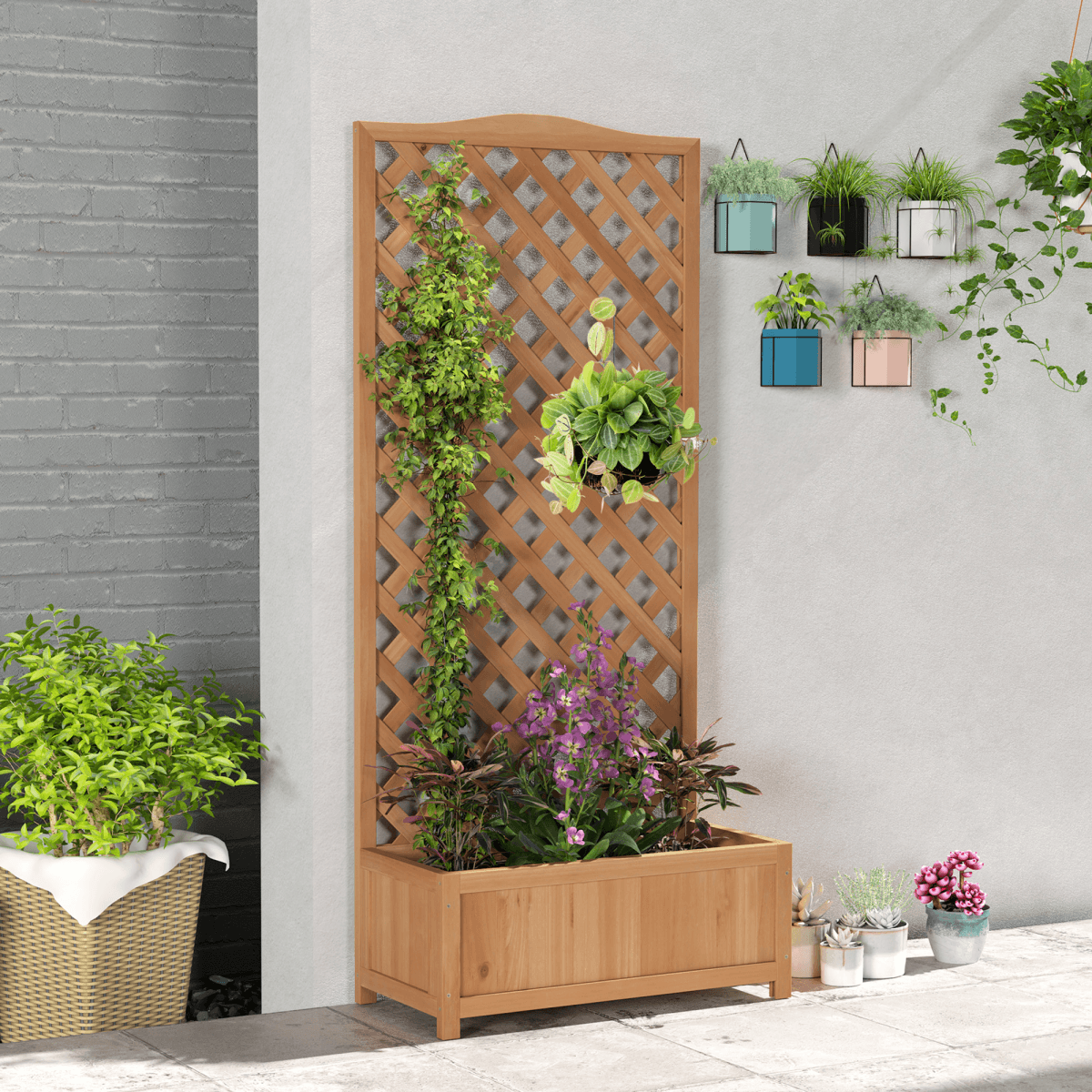 Garden Wooden Planter Box with Trellis 76x36x170cm