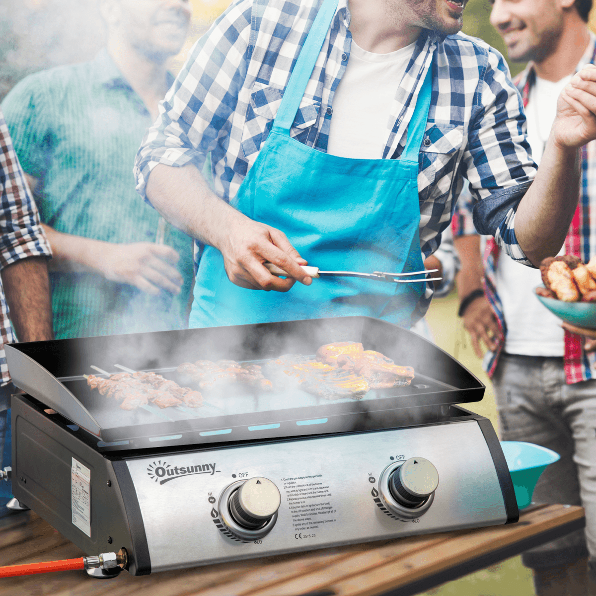 Outsunny Portable Gas BBQ Grill with 2 Stainless Steel Burner, 6kW
