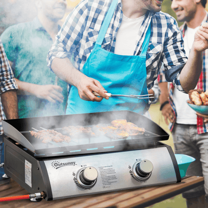 Outsunny Portable Gas BBQ Grill with 2 Stainless Steel Burner, 6kW