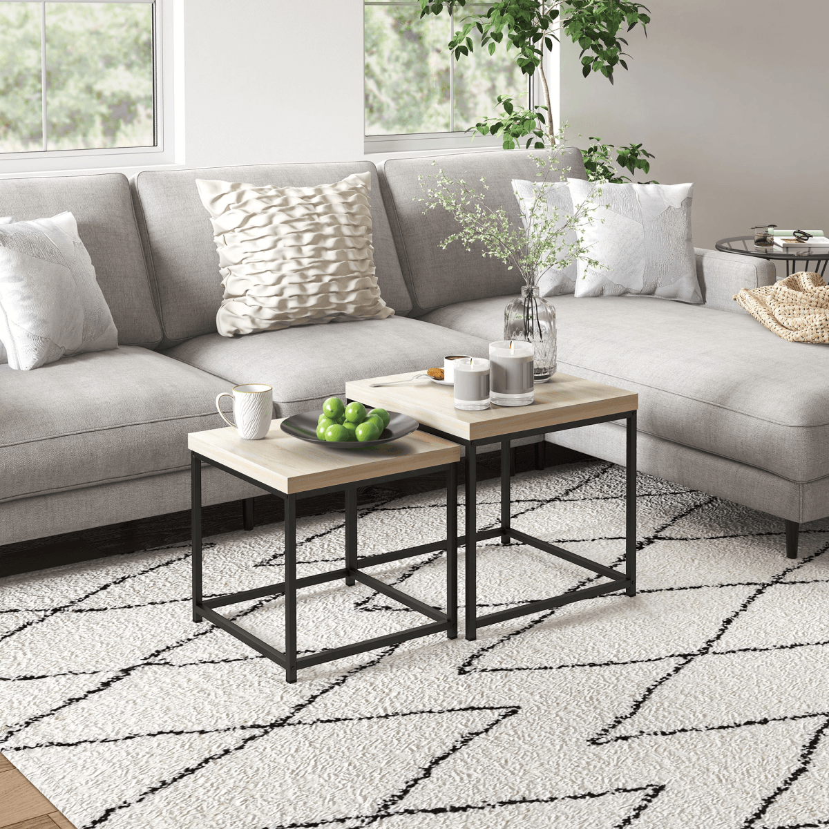 HOMCOM Coffee Table Set of 2, Nest of Tables with 3.5cm Thick Tabletop