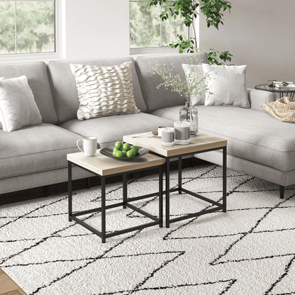 HOMCOM Coffee Table Set of 2, Nest of Tables with 3.5cm Thick Tabletop