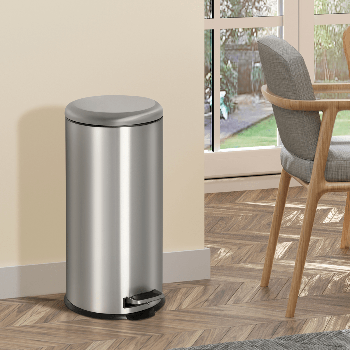 Stainless Steel 30L Pedal Bin, 29.2 cm-Black/Silver