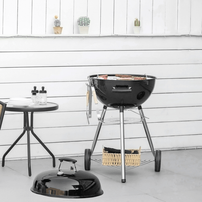Outsunny Portable Kettle Charcoal Grill BBQ Smoker w/ Cover, Lid, & Thermometer