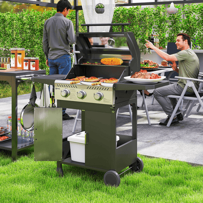 Outsunny 3 Burner Propane Gas BBQ Grill with See-through Lid and Thermometer