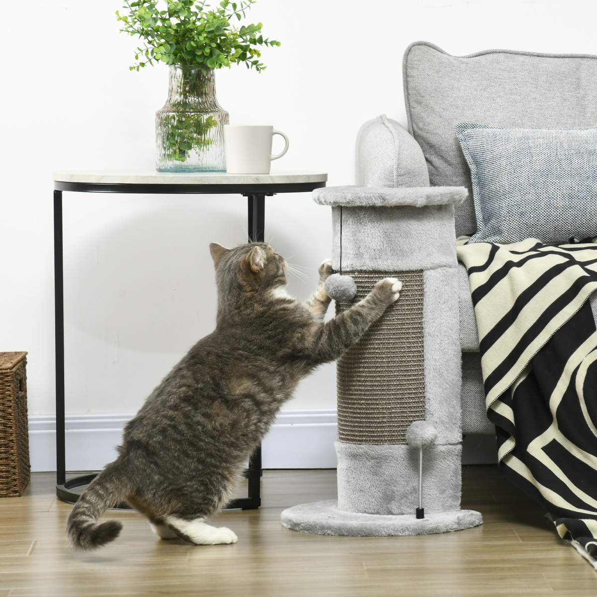 Corner 58cm Cat Scratching Post with Covered Plush, Sisal Rope & Toy Balls