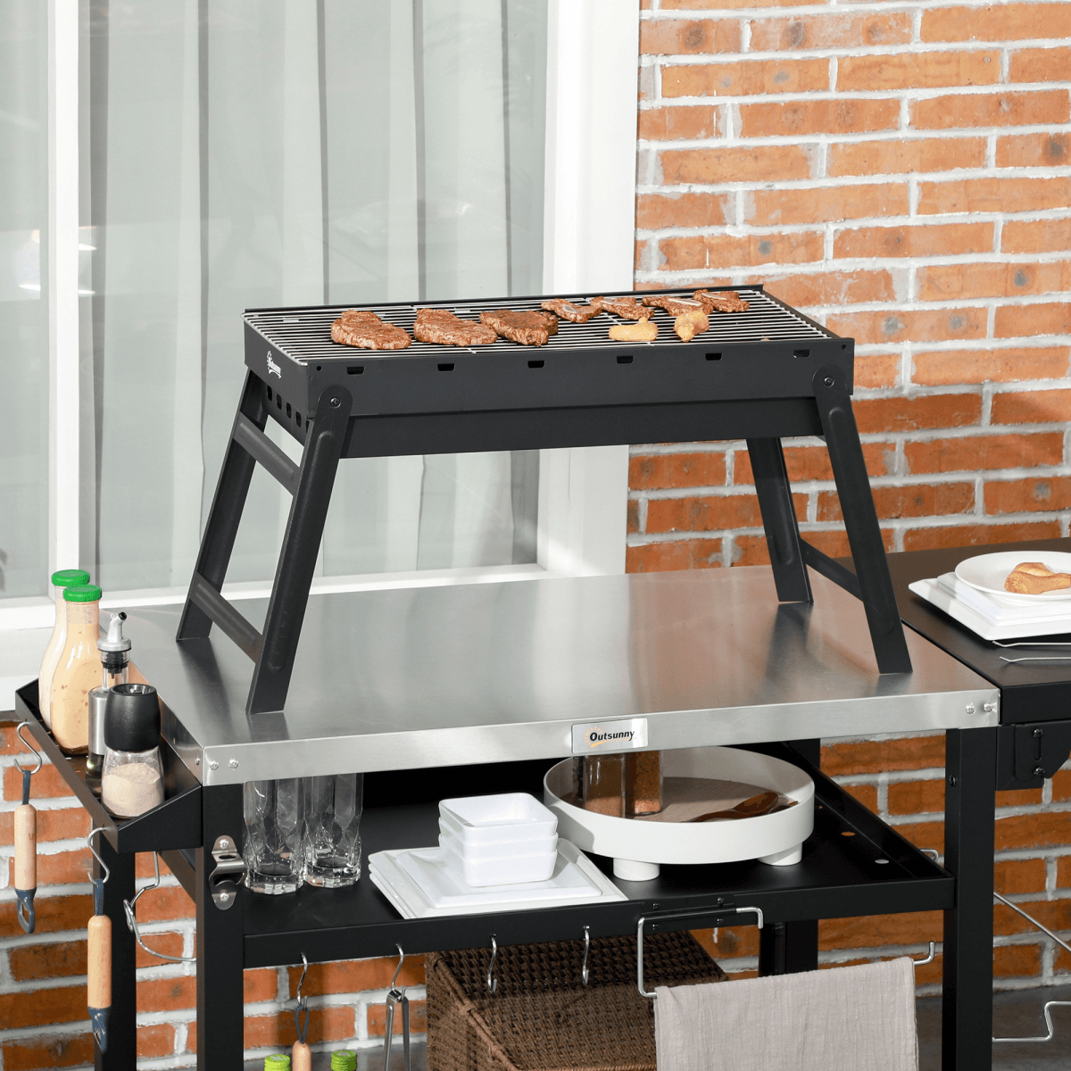 Outsunny Portable Charcoal Grill with Pull-Out Charcoal Basin