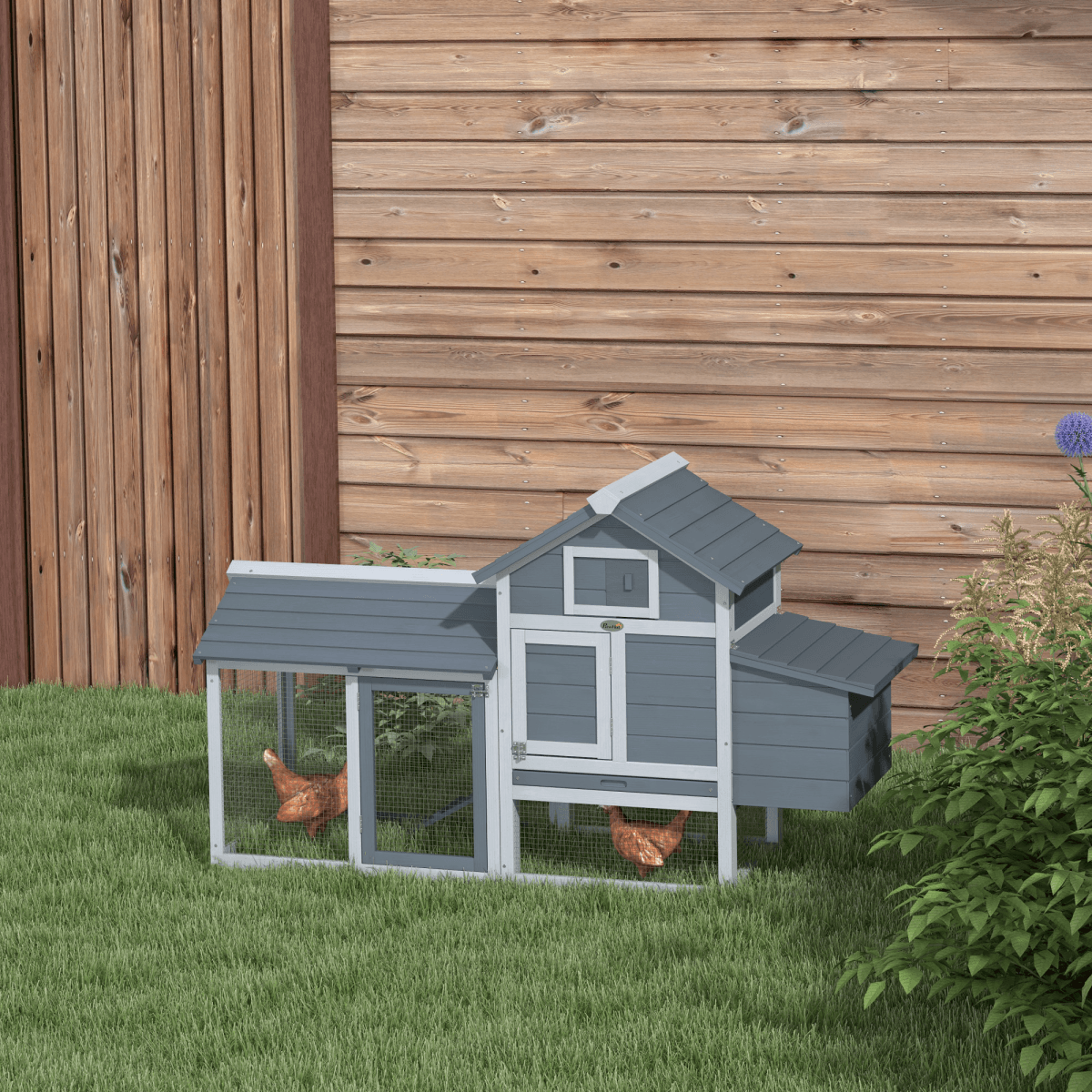 Small Chicken Coop Hen Cage Nesting Box w/ Outdoor Run Grey 150.5 x 54 x 87 cm