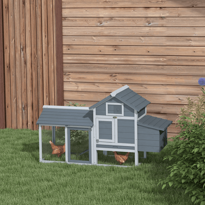 Small Chicken Coop Hen Cage Nesting Box w/ Outdoor Run Grey 150.5 x 54 x 87 cm