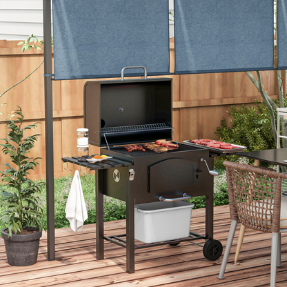 Outsunny Charcoal Grill BBQ Trolley with Adjustable Charcoal Height & Thermometer