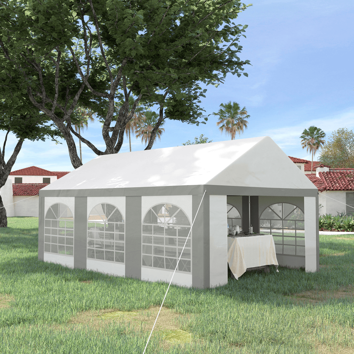 6 x 4m Party Tent, Marquee Gazebo with Sides, Six Windows and Double Doors
