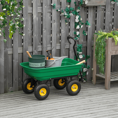 Heavy Duty 75L 4 Wheel Garden Cart - Green