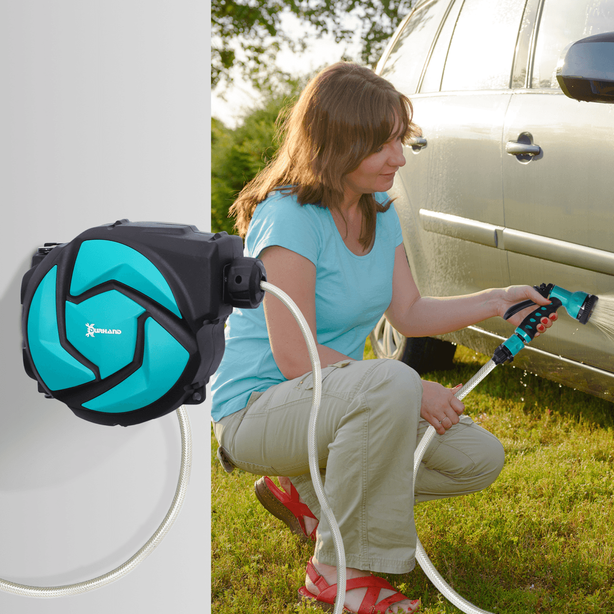 10M Water Hose Reel Compact Garden Auto Retract Spray