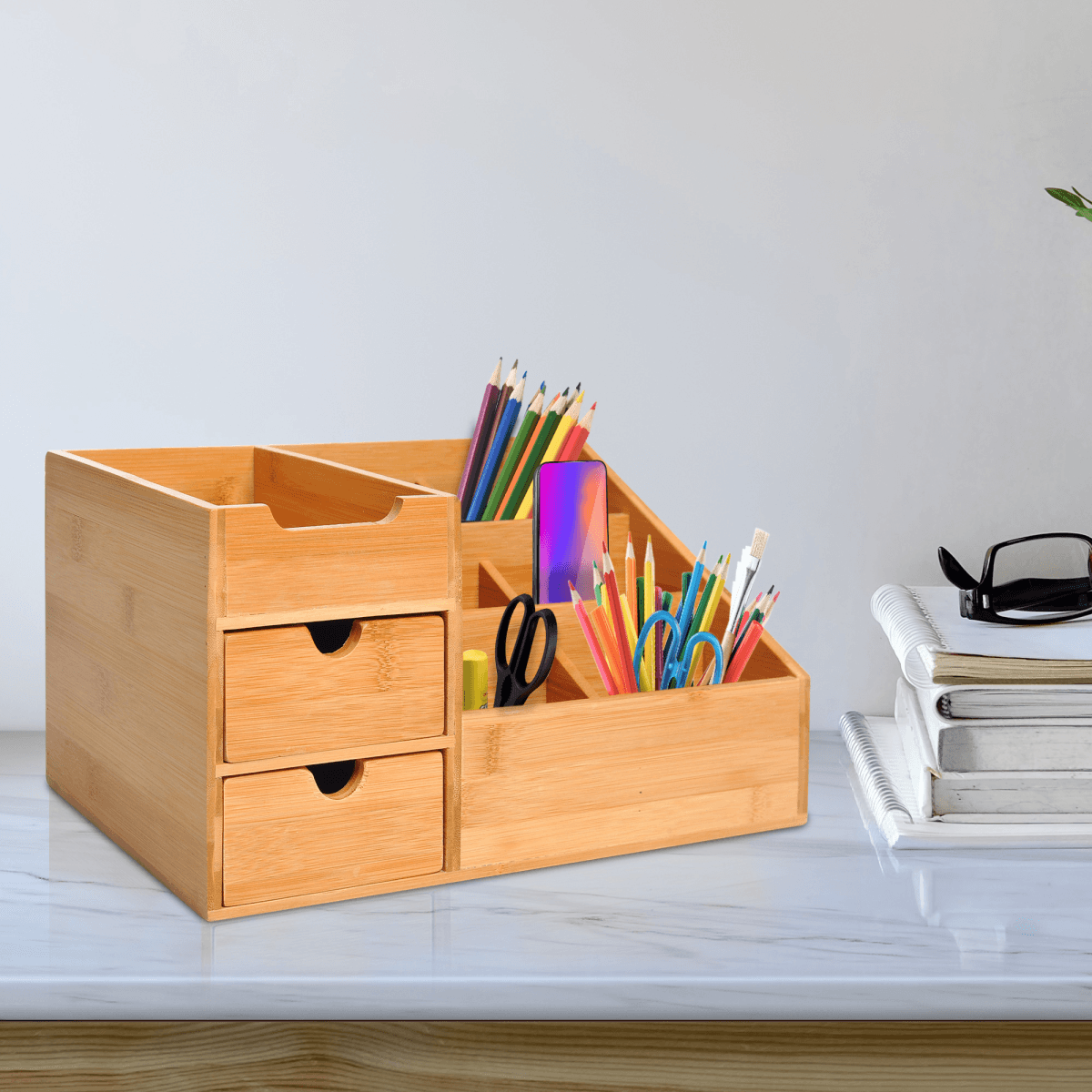 Bamboo Desktop Organiser For Home Office, School or Studio
