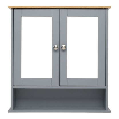 2 Mirror Door 1 Storage Layer MDF Spray Paint Bathroom Wall Cabinet Gray
