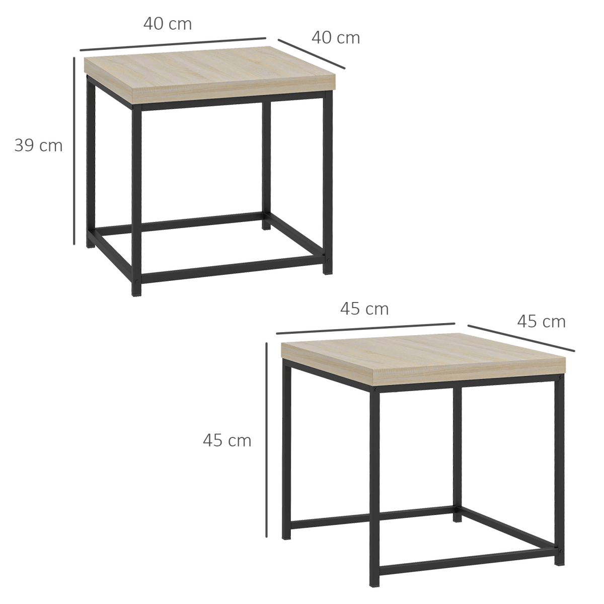 HOMCOM Coffee Table Set of 2, Nest of Tables with 3.5cm Thick Tabletop