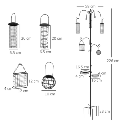 Bird Feeding Station Kit Wild Bird Feeder Pole w/ 6 Hooks 4 Hanging Feeders