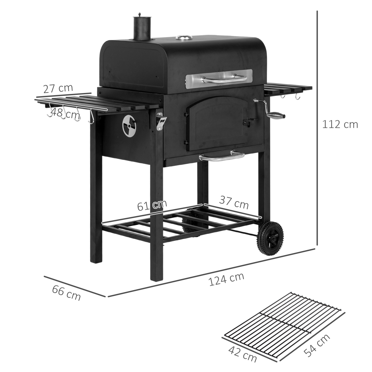 Outsunny Charcoal Grill BBQ Trolley with Adjustable Charcoal Height & Thermometer