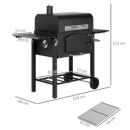 Outsunny Charcoal Grill BBQ Trolley with Adjustable Charcoal Height & Thermometer