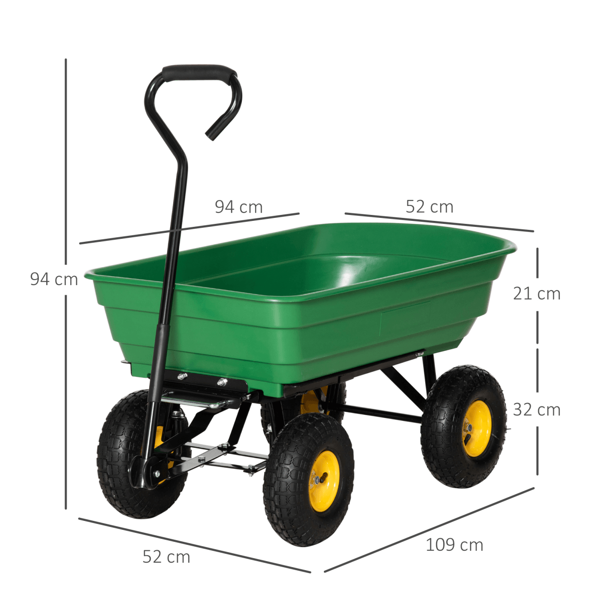 Heavy Duty 75L 4 Wheel Garden Cart - Green