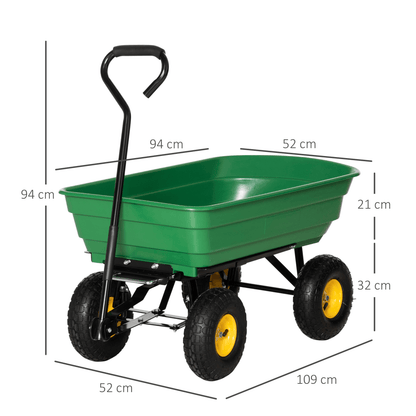 Heavy Duty 75L 4 Wheel Garden Cart - Green