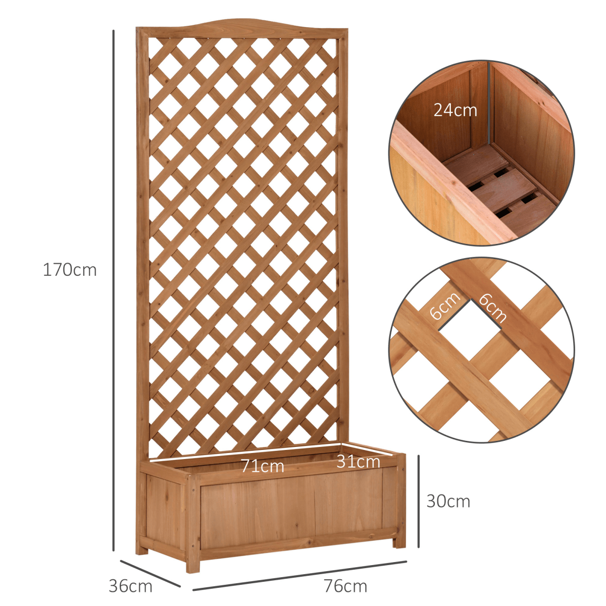 Garden Wooden Planter Box with Trellis 76x36x170cm