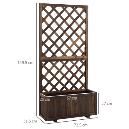 Garden Wooden Pine Trough Planter with Topped Trellis Climbing Plant