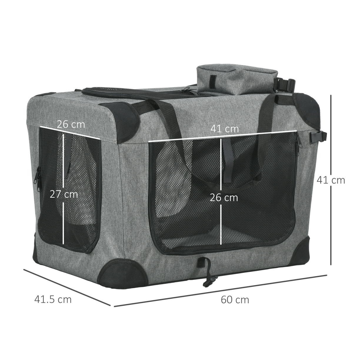 PawHut Folding Pet Carrier Bag House With Cushion Storage, Grey 60x41.5x41cm