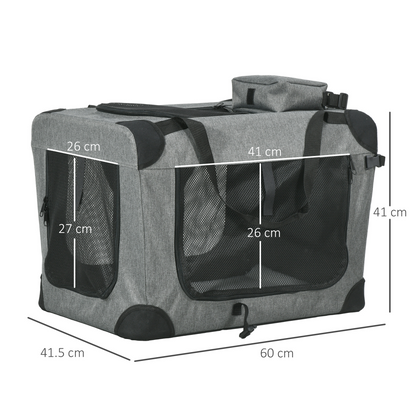 PawHut Folding Pet Carrier Bag House With Cushion Storage, Grey 60x41.5x41cm