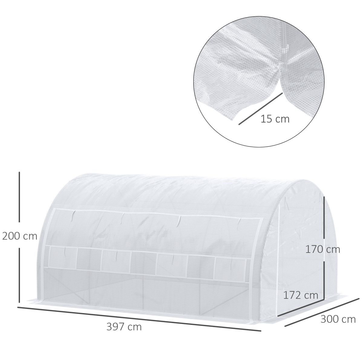 4 x 3 x 2 m Polytunnel Greenhouse With Steel Frame White UV and water-resistant PE mesh cover greenhouse