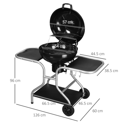 Outsunny Garden Charcoal Trolley Barbecue Grill with Wheels-Black