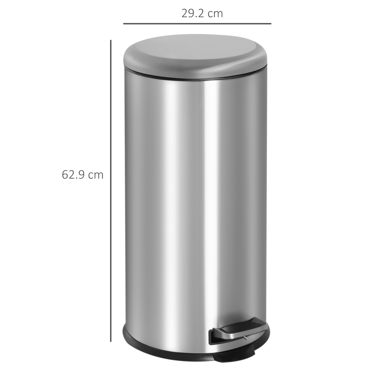 Stainless Steel 30L Pedal Bin, 29.2 cm-Black/Silver