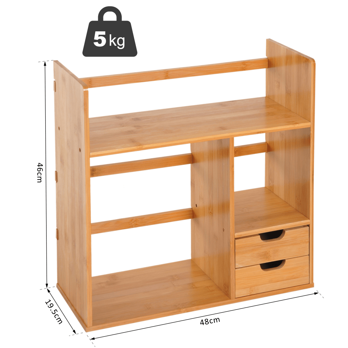 Bamboo Desk Organiser Desktop Bookshelf with 2 Drawers