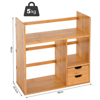 Bamboo Desk Organiser Desktop Bookshelf with 2 Drawers