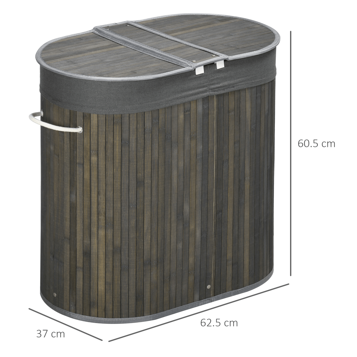 100L Bamboo Laundry, Washing Basket with 2 Compartments - Grey HOMCOM