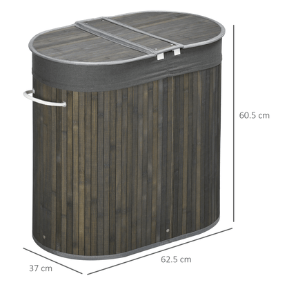 100L Bamboo Laundry, Washing Basket with 2 Compartments - Grey HOMCOM