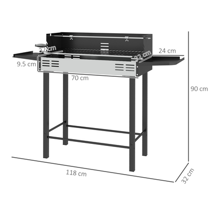 Outsunny Charcoal Spit Roasting Machine with 3-Tier Grill Grate & Foldable Shelves