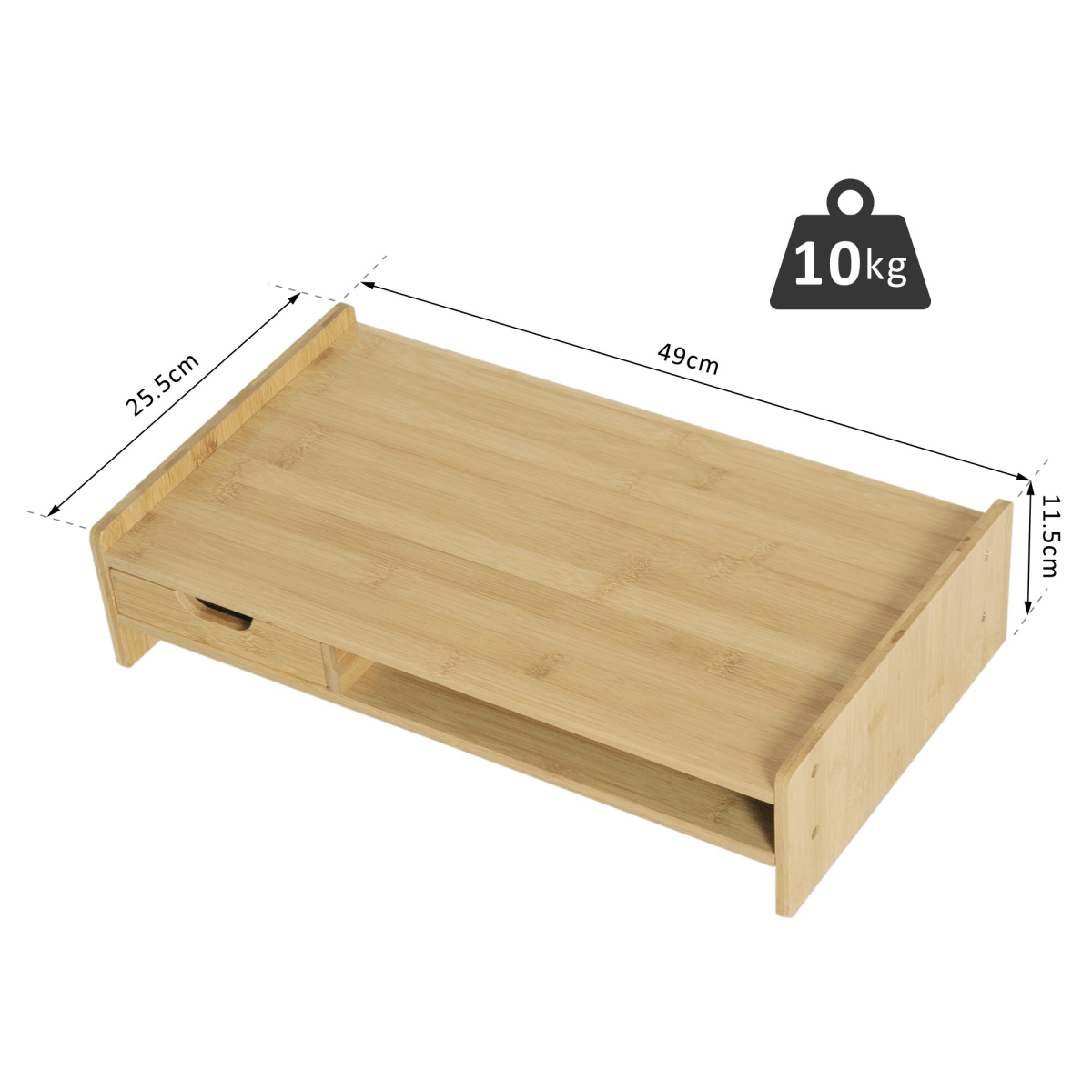 Monitor Riser Laptop PC Plinth Stand Desktop Organiser With Drawer Bamboo