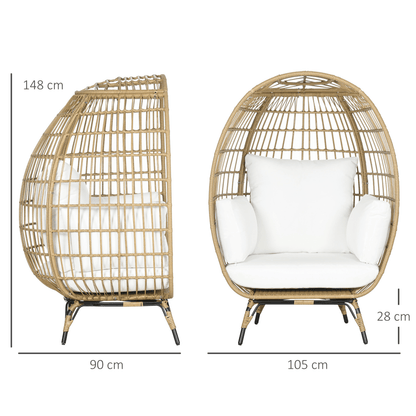 Outsunny Round PE Rattan Outdoor Egg Chair w/ Padded Cushions for Garden
