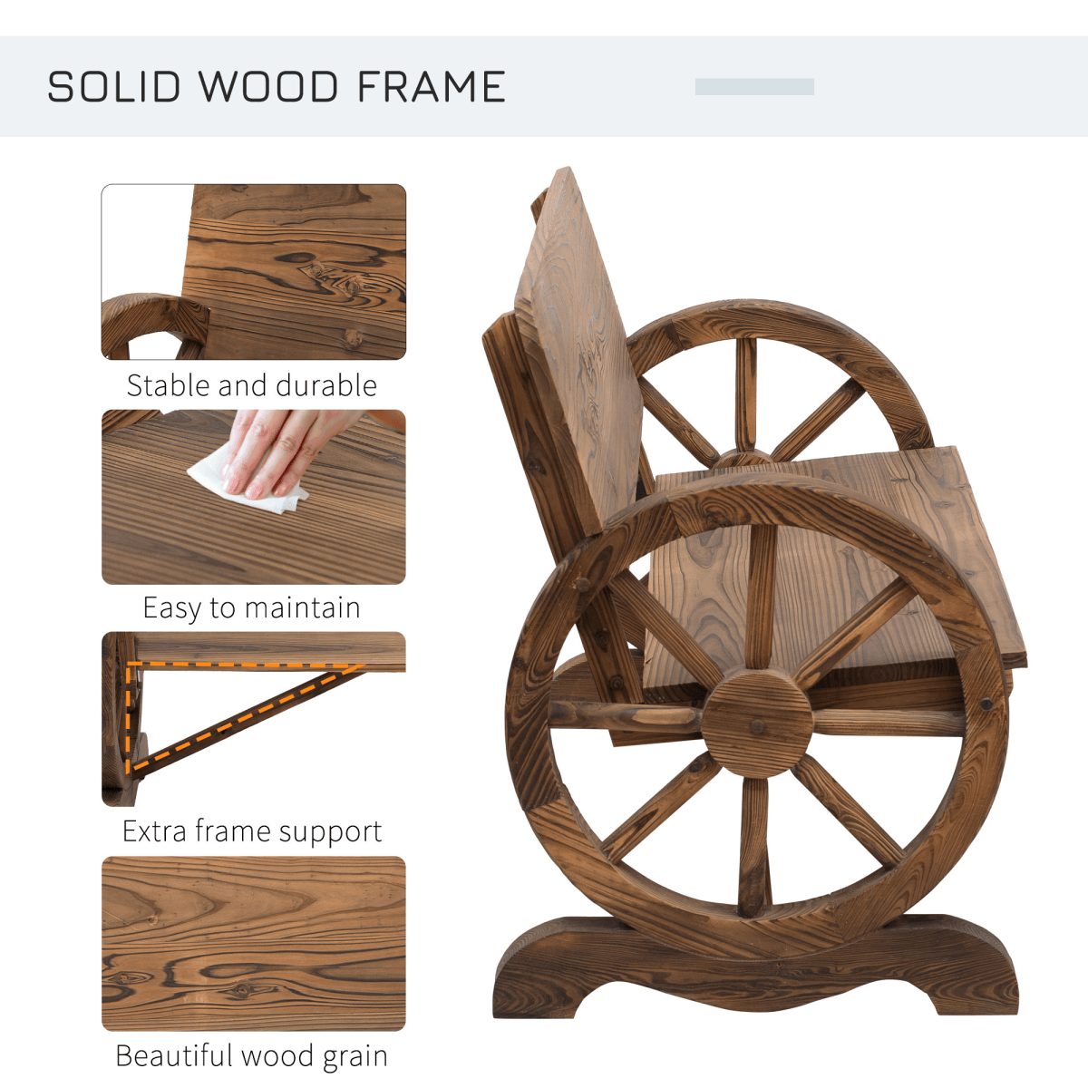Fir Wood 2-Seater Outdoor Garden Wagon Wheel Bench
