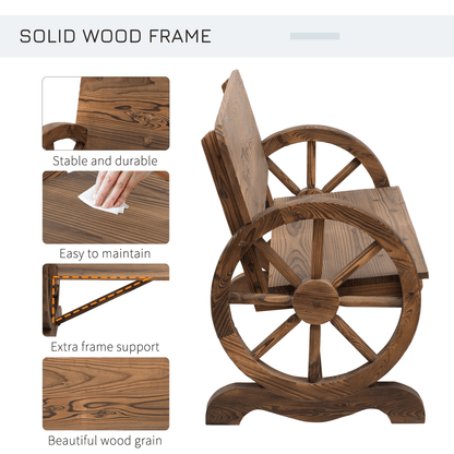 Fir Wood 2-Seater Outdoor Garden Wagon Wheel Bench