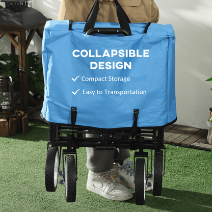 Pull Along Cart Folding Cargo Wagon Trailer Trolley For Beach Garden with Handle