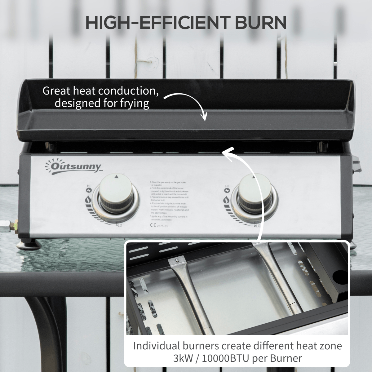 Outsunny Portable Gas BBQ Grill with 2 Stainless Steel Burner, 6kW