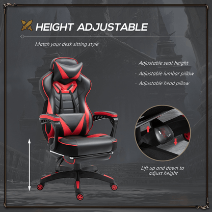 Gaming Chair Ergonomic Reclining w/ Manual Footrest Wheels Stylish Office Red