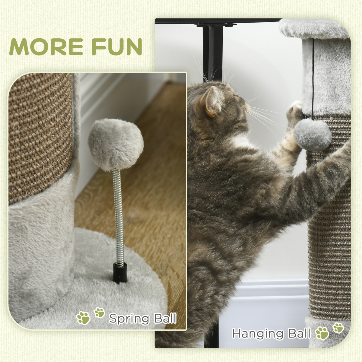 Corner 58cm Cat Scratching Post with Covered Plush, Sisal Rope & Toy Balls